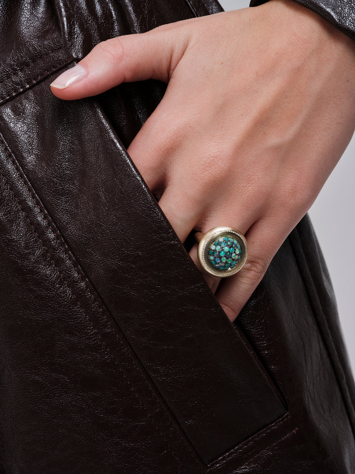 Opal & Diamond Caviar Ring