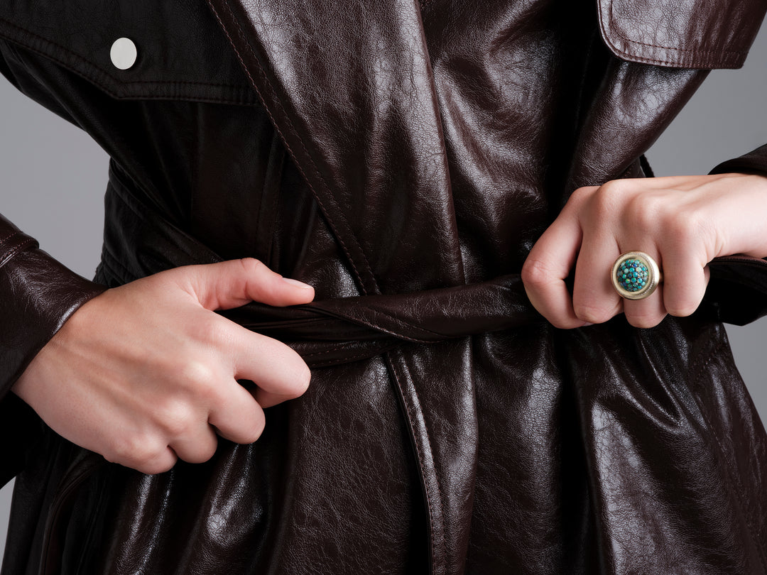 Opal & Diamond Caviar Ring