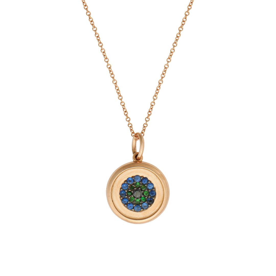Round Eye Pendant — Blue Sapphires, Tsavorites & Black Diamond
