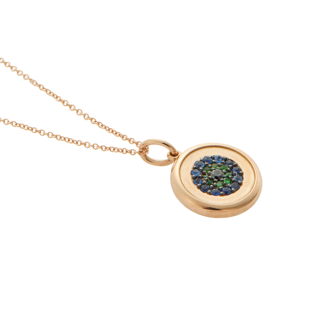 Round Eye Pendant — Blue Sapphires, Tsavorites & Black Diamond
