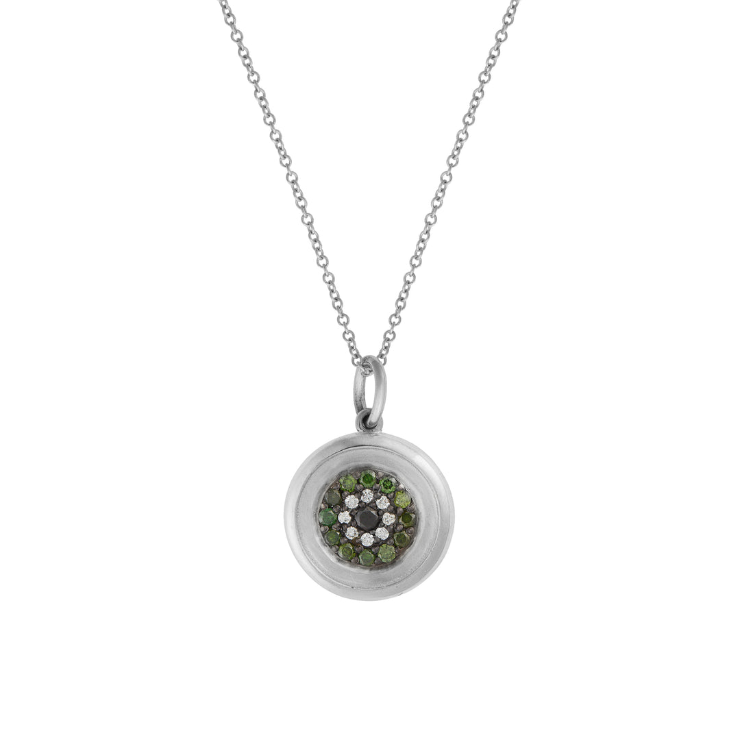 Round Eye Pendant — Green, White & Black Diamonds