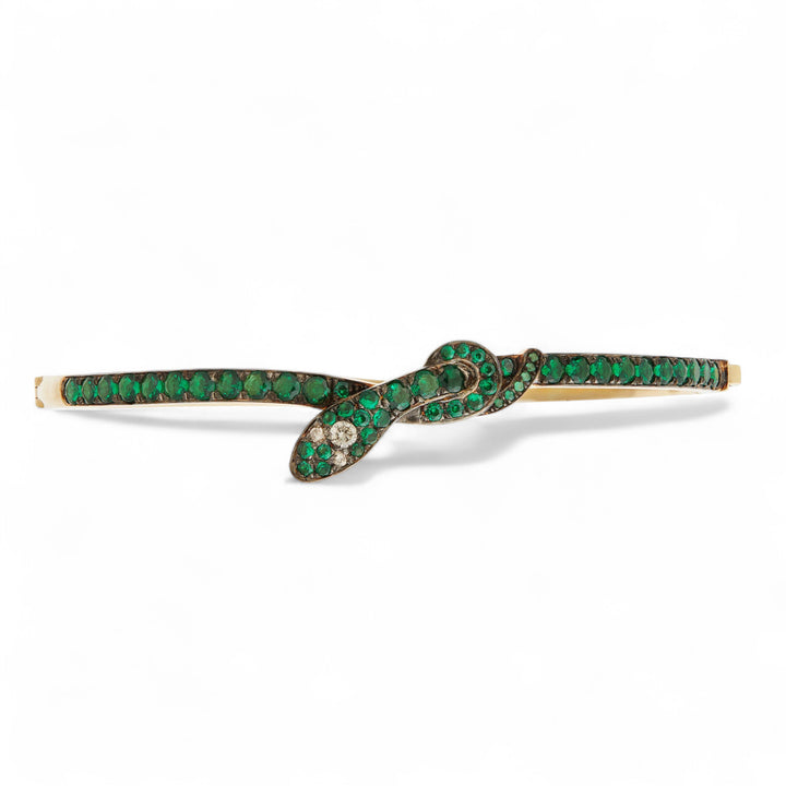 Coiled Snake Emerald Bangle
