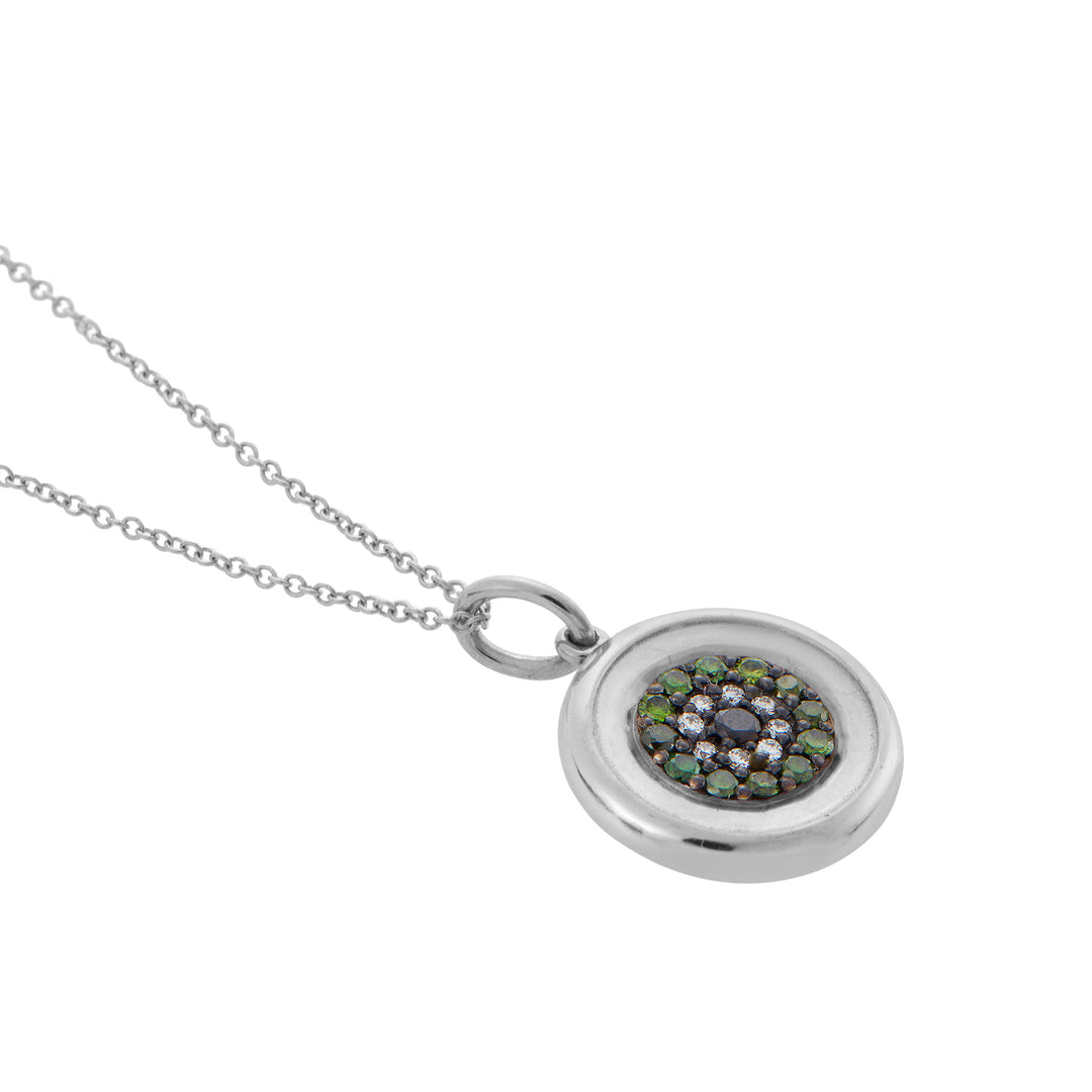 Round Eye Pendant — Green, White & Black Diamonds