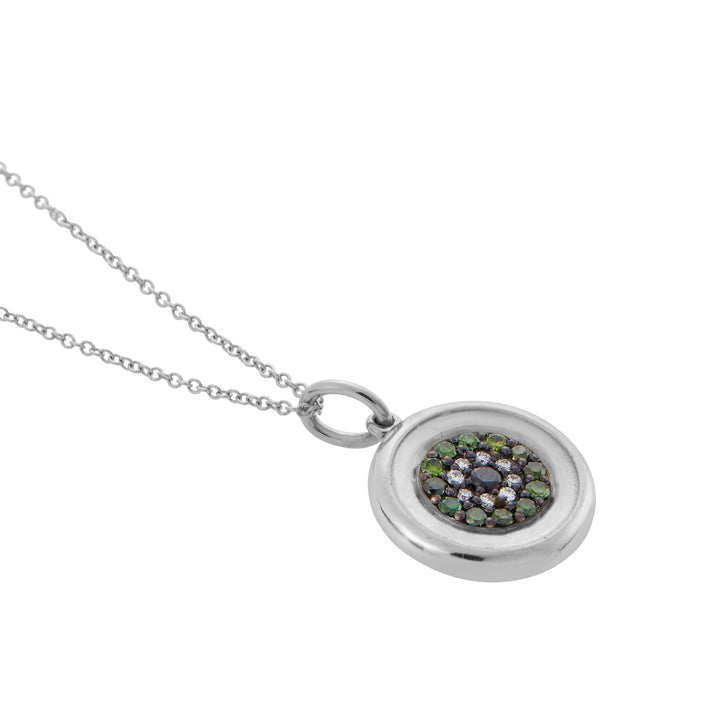 Round Eye Pendant — Green, White & Black Diamonds