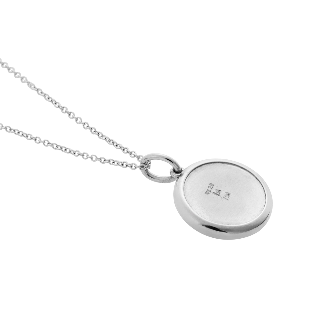 Back view of the Ileana Makri round eye pendant in 18k white gold, showing the smooth polished metal surface.