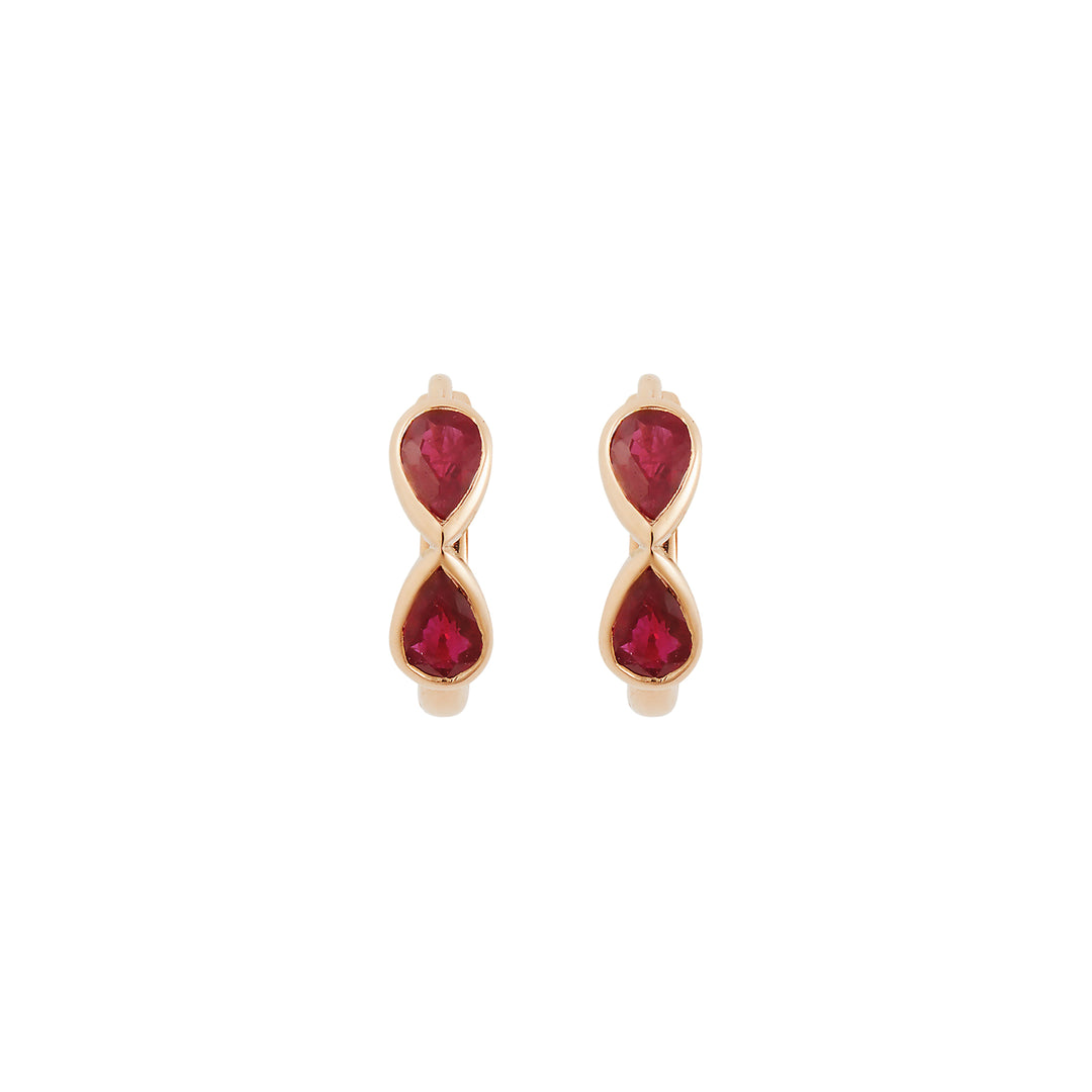 Pear Ruby Huggie Hoops P-RU