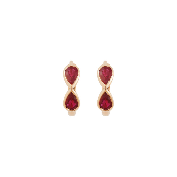 Pear Ruby Huggie Hoops P-RU