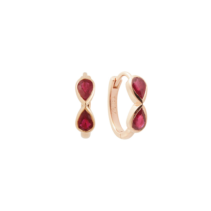 Pear Ruby Huggie Hoops P-RU