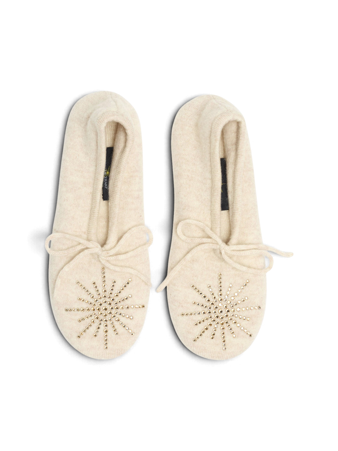 Ileana Makri Dolly slippers in biscuit cashmere with Swarovski crystal star detail and suede soles