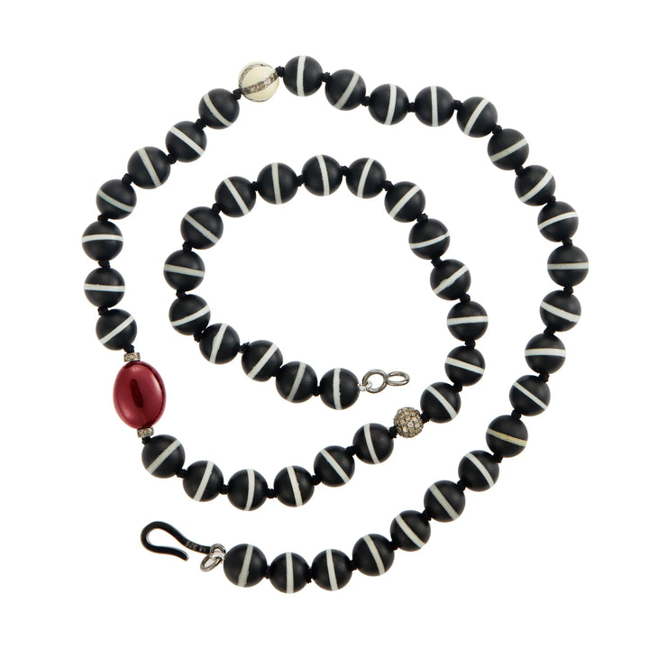 Black Onyx Stripe Beaded Necklace - Mens - Ileana Makri store