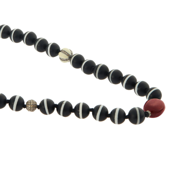 Black Onyx Stripe Beaded Necklace - Mens - Ileana Makri store