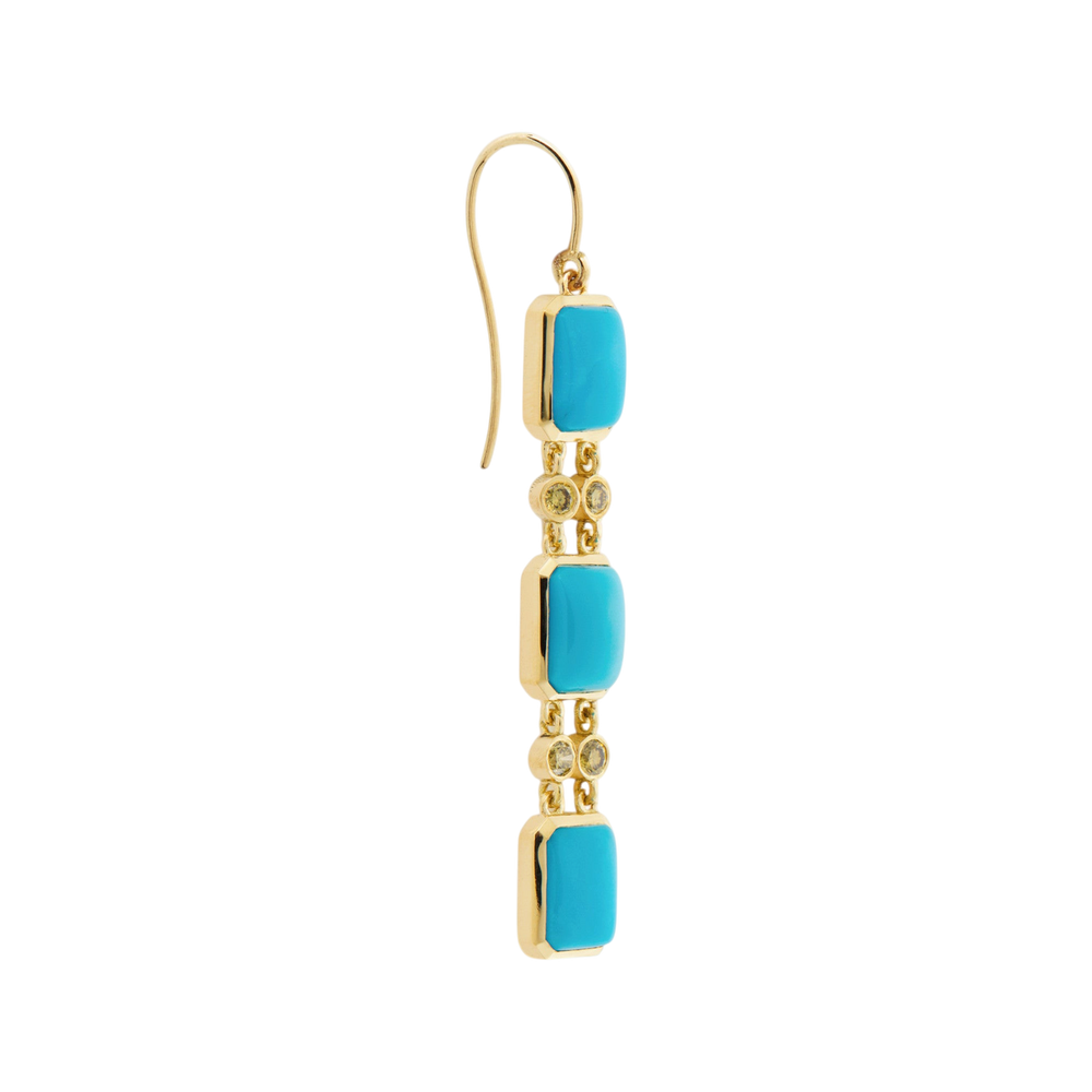 Ileana Makri Sofia Turquoise Drops earrings in 18k yellow gold with emerald-cut turquoise and yellow diamonds.