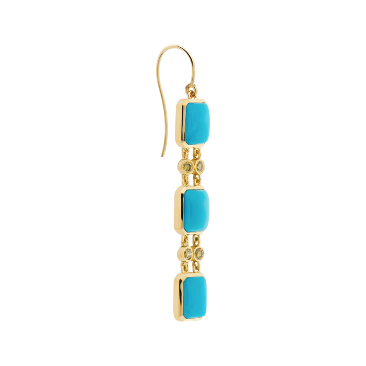 Ileana Makri Sofia Turquoise Drops earrings in 18k yellow gold with emerald-cut turquoise and yellow diamonds.