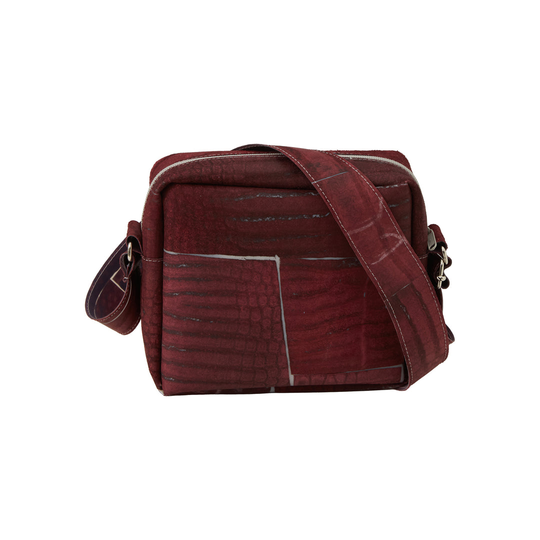 Raw Leather Burgundy Cube Pocket Bag