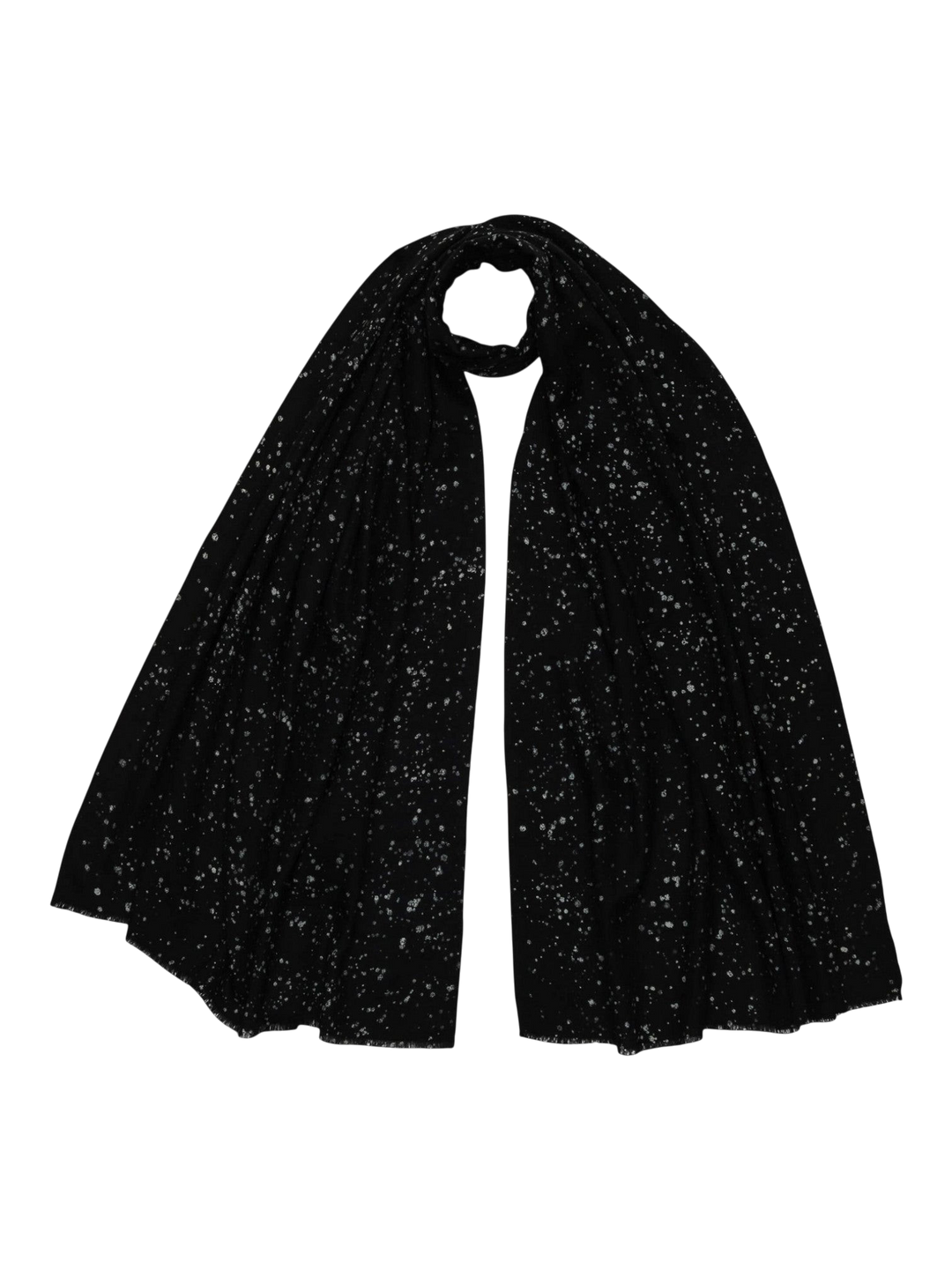 Ileana Makri Bergamotto 172 black cashmere scarf with subtle shimmering details and a lightweight fluid drape.
