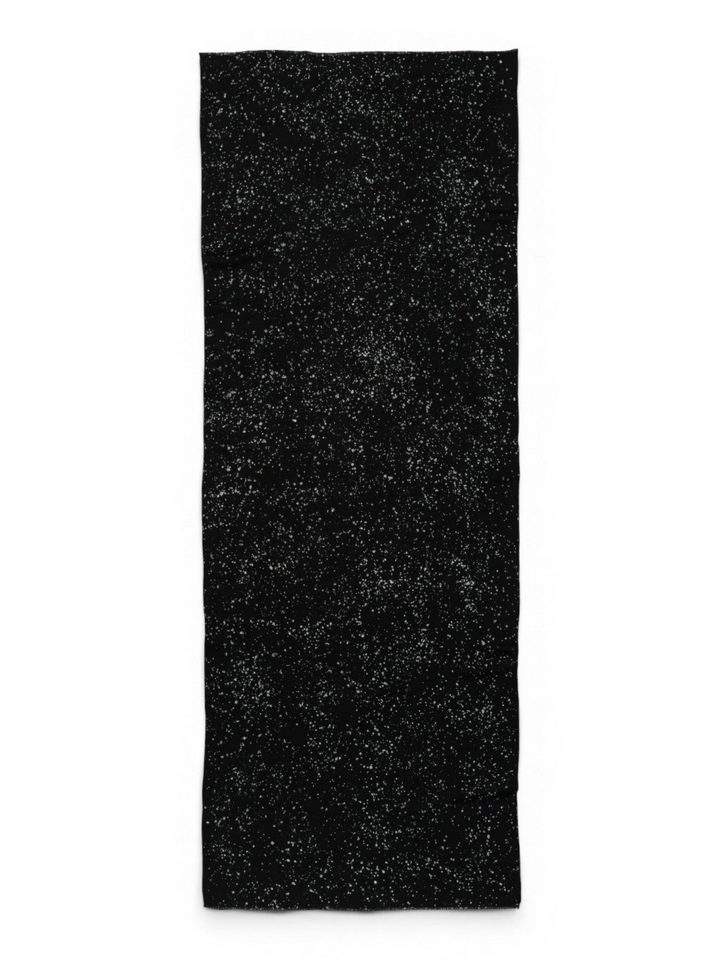 Ileana Makri Bergamotto 172 black cashmere scarf with subtle shimmering details and a lightweight fluid drape.