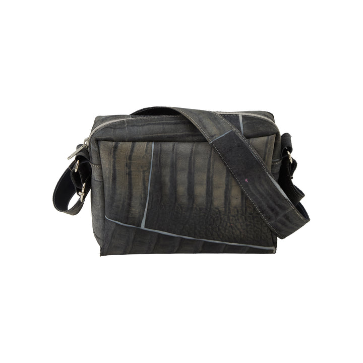 Raw Leather Grey Long Strap Bag