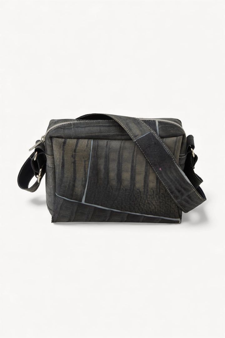 Raw Leather Grey Long Strap Bag