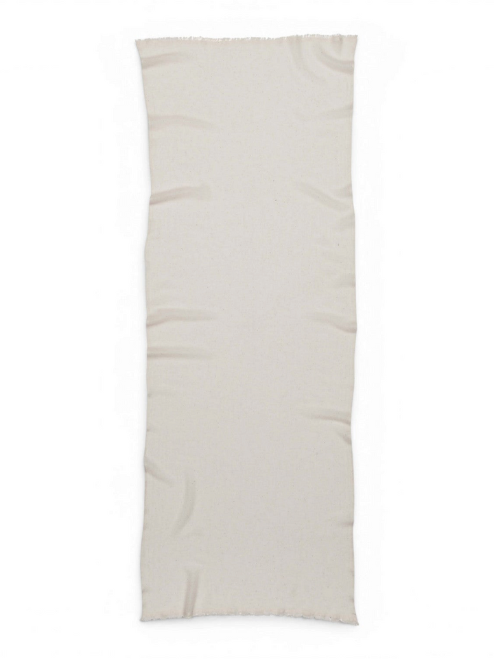 Ileana Makri Amarena cream cashmere blend scarf with iridescent sequins and a subtle shimmer, flat lay view.