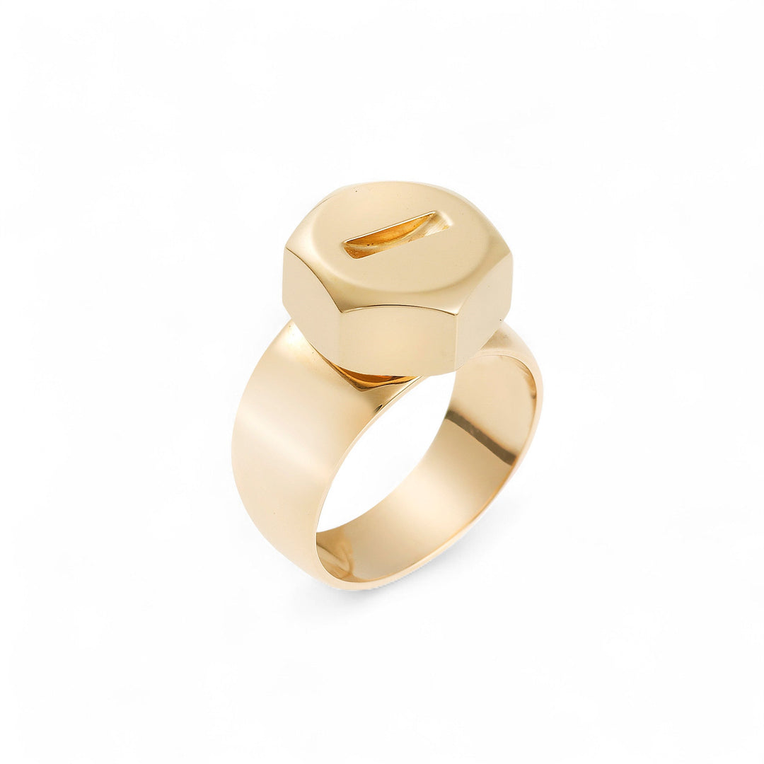 18k Gold Slot Head Screw Ring - Divine Mechanics - Ileana Makri