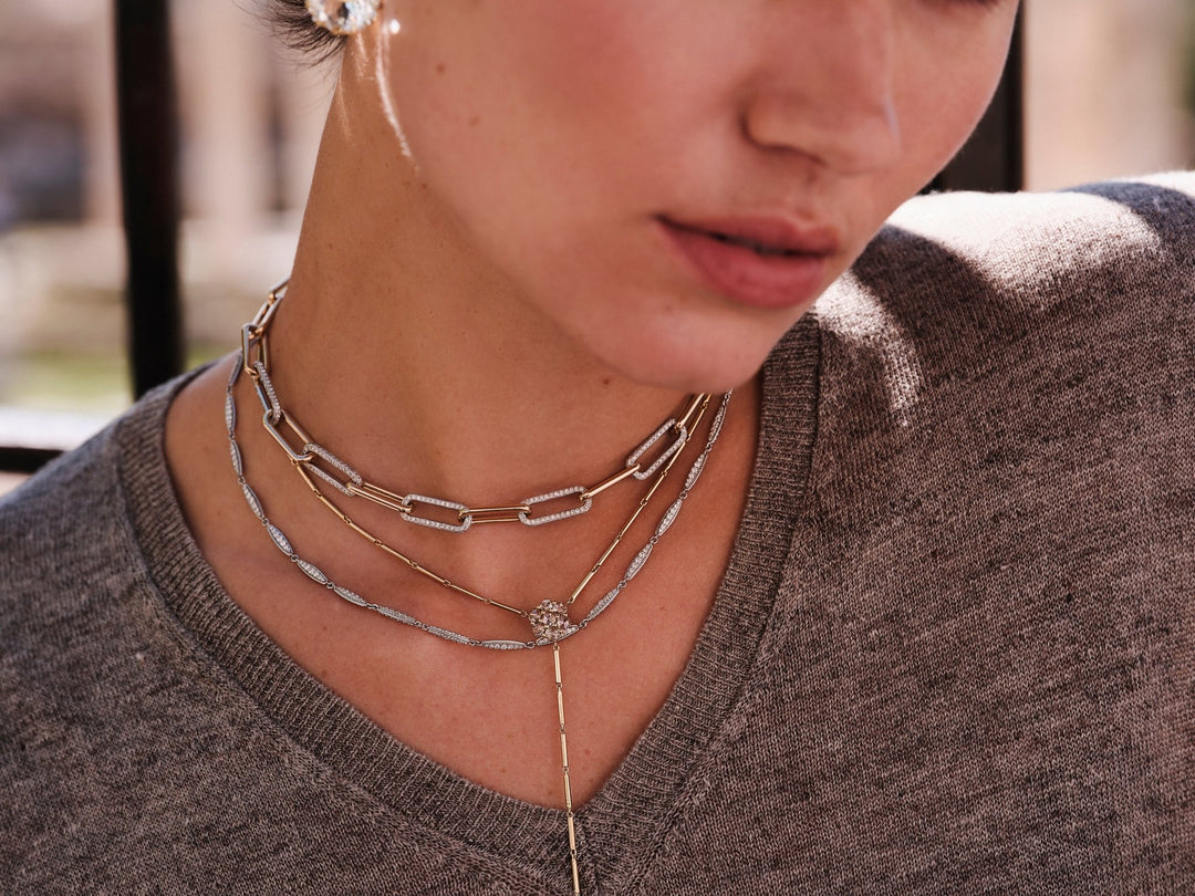 18k Seamless Oblong Diamond Link Necklace - Chains - Ileana Makri