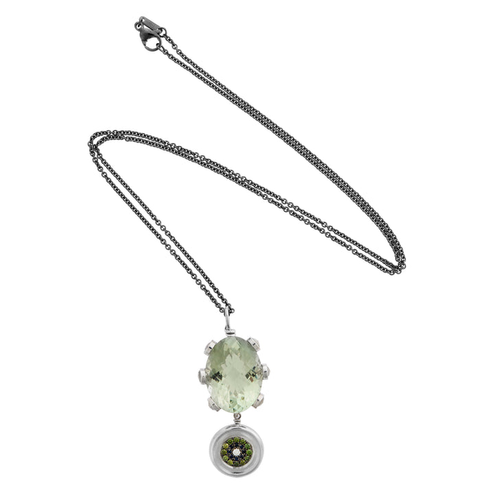 Double Eye Amethyst Pendant with Green Diamonds & Sapphires