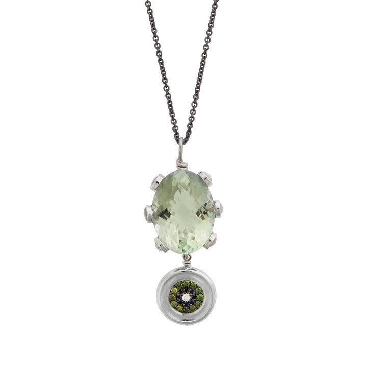 Double Eye Amethyst Pendant with Green Diamonds & Sapphires