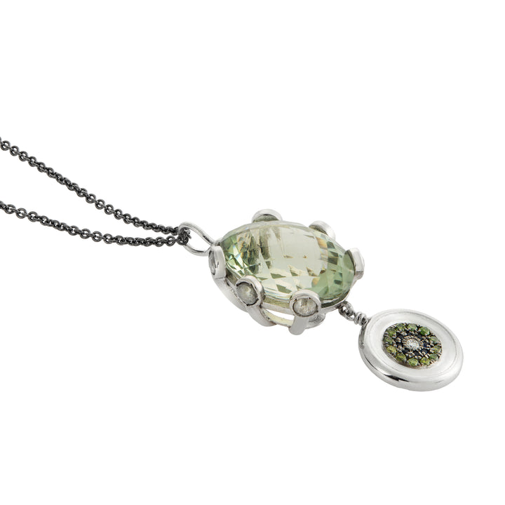 Double Eye Amethyst Pendant with Green Diamonds & Sapphires