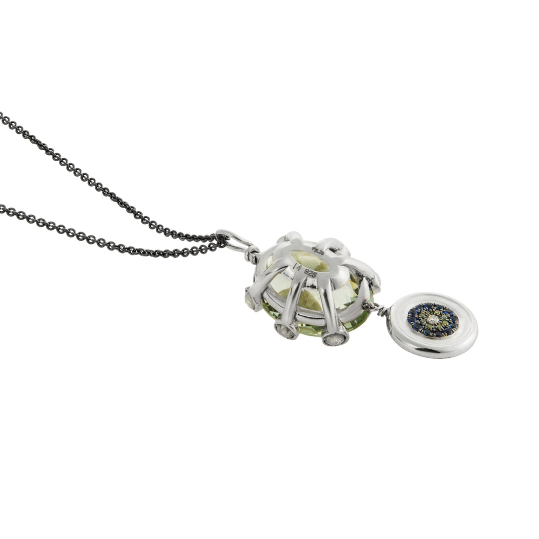 Double Eye Amethyst Pendant with Green Diamonds & Sapphires