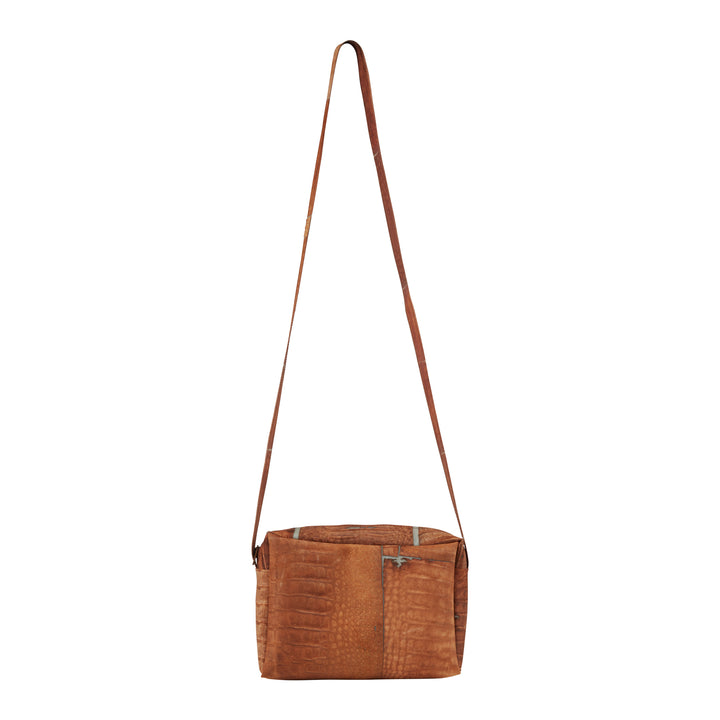 Zip Bag with Strap Raw Leather Caramel