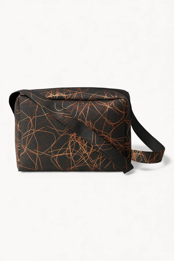 Small Zip Bag Strap Metallic Threads Bronze on Black