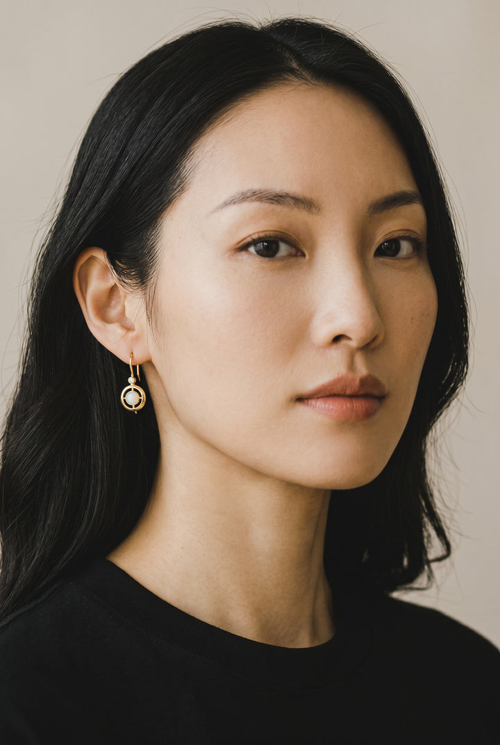Luna Orbit Moonstone Earrings Vermeil