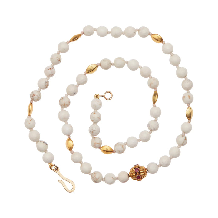 Howlite and Gold Beaded Necklace - Mens - Ileana Makri store