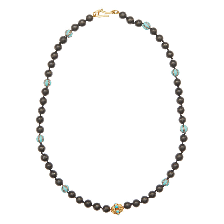 Black Shungite & Turquoise Enamel Beaded Necklace (45cm)