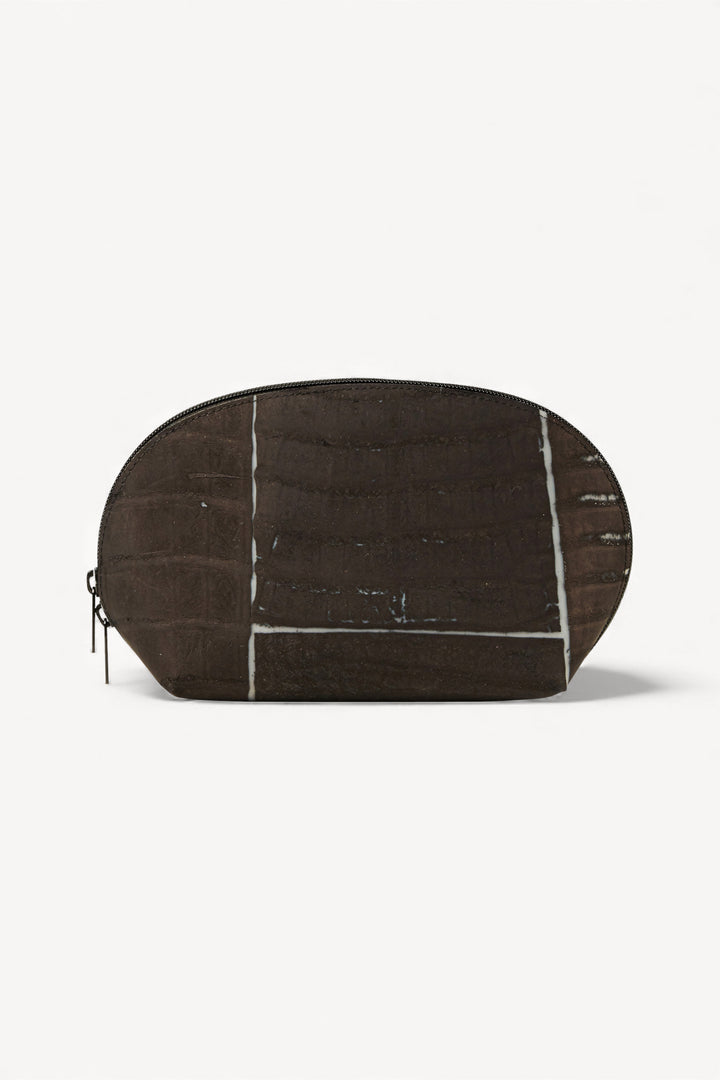 Big Round Zip Pouch Raw Leather Black