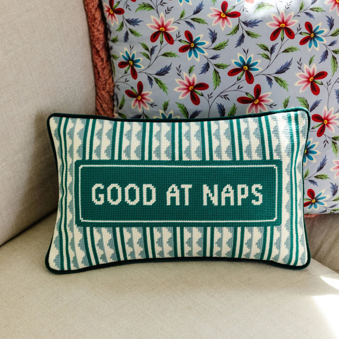 Good at Naps Needlepoint Pillow