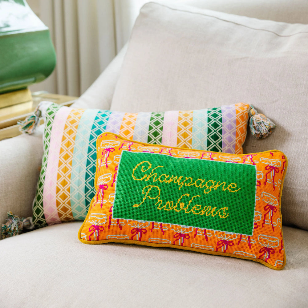 Champagne Problems Needlepoint Pillow | Furbish | Ileana Makri Store