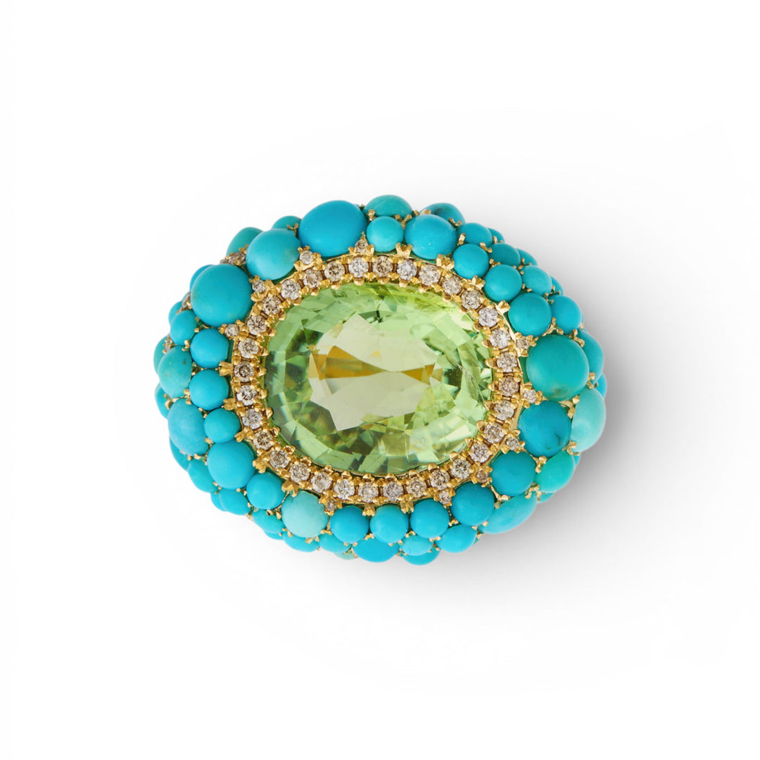 Turquoise & Tourmaline Sea Foam Ring