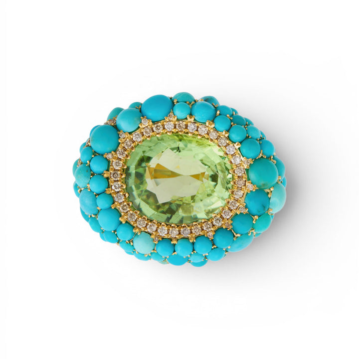Turquoise & Tourmaline Sea Foam Ring