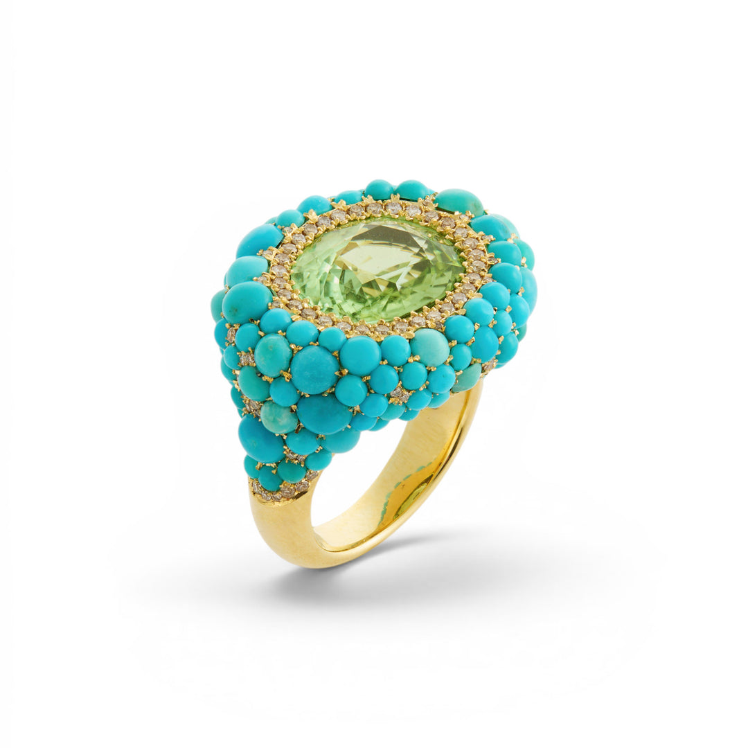 Turquoise & Tourmaline Sea Foam Ring