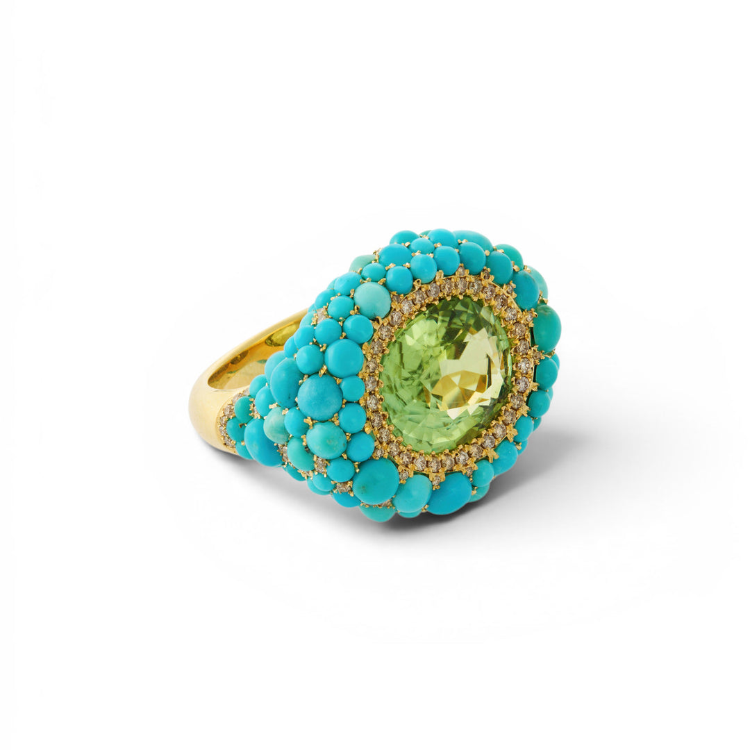 Turquoise & Tourmaline Sea Foam Ring