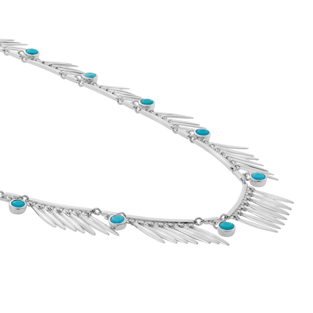 Ileana Makri Grass Sunny necklace featuring polished sterling silver grass blades and bezel-set turquoise stones.