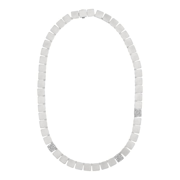 Sterling Silver Large Tile Necklace with Diamonds (48cm)