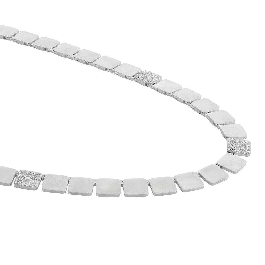 Sterling Silver Large Tile Necklace with Diamonds (48cm)