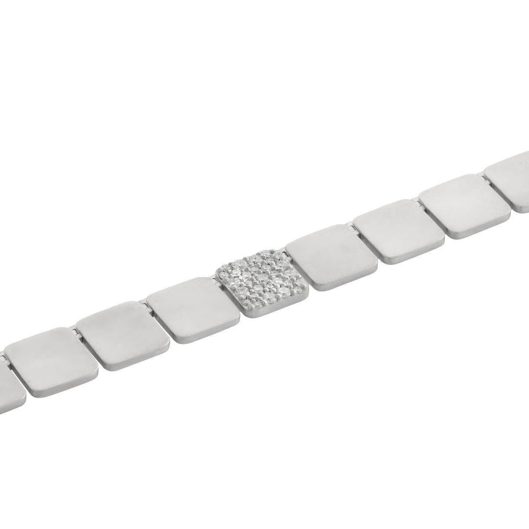 Sterling Silver Large Tile Necklace with Diamonds (48cm)