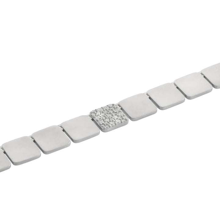 Sterling Silver Large Tile Necklace with Diamonds (48cm)