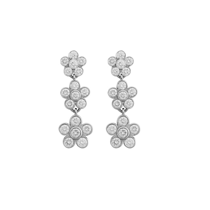 Daisy Trio Flower Earrings in White Gold