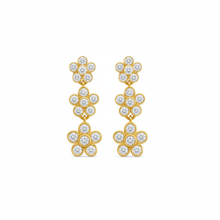 Daisy Trio Flower Earrings in Yellow Gold