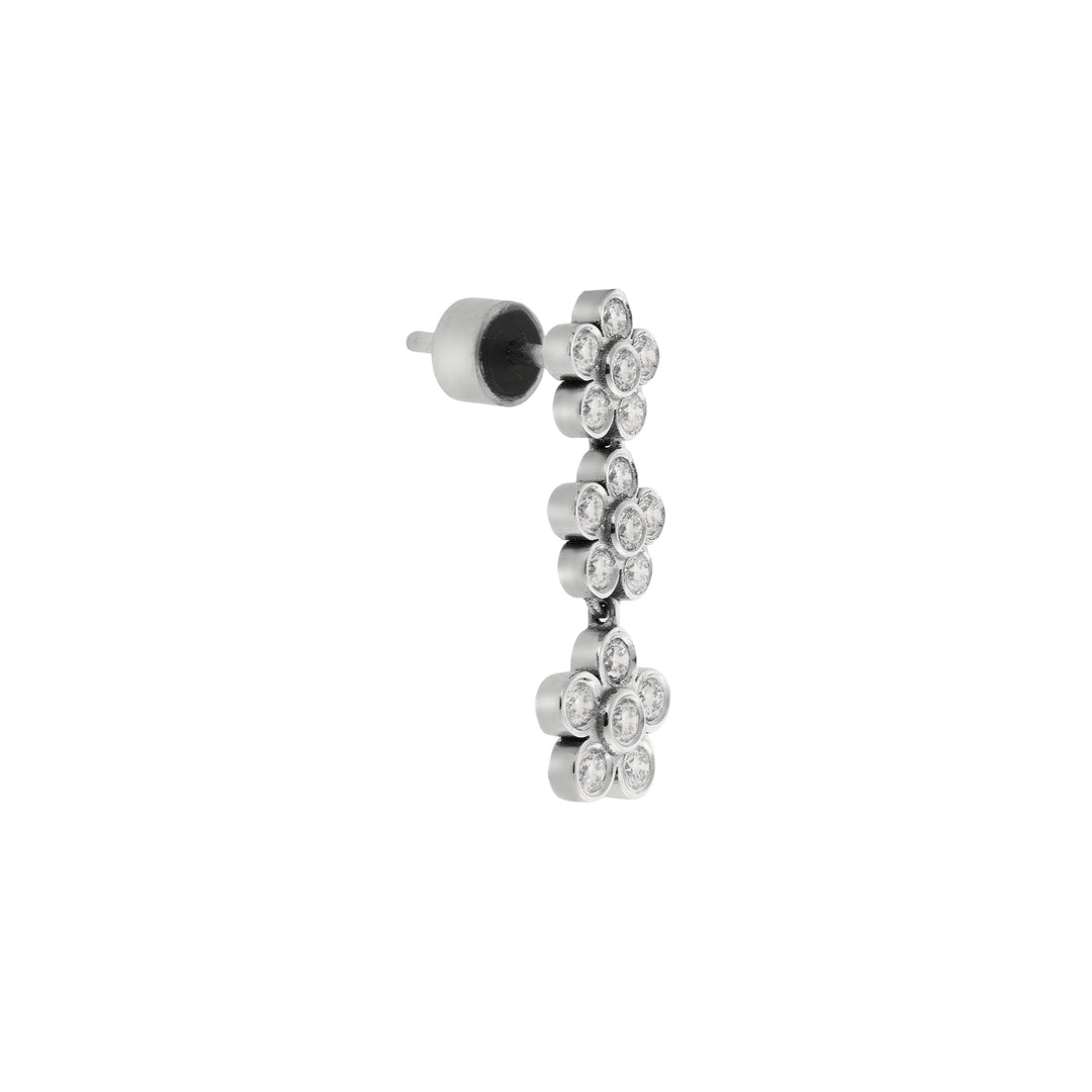 Daisy Trio Flower Earrings in White Gold