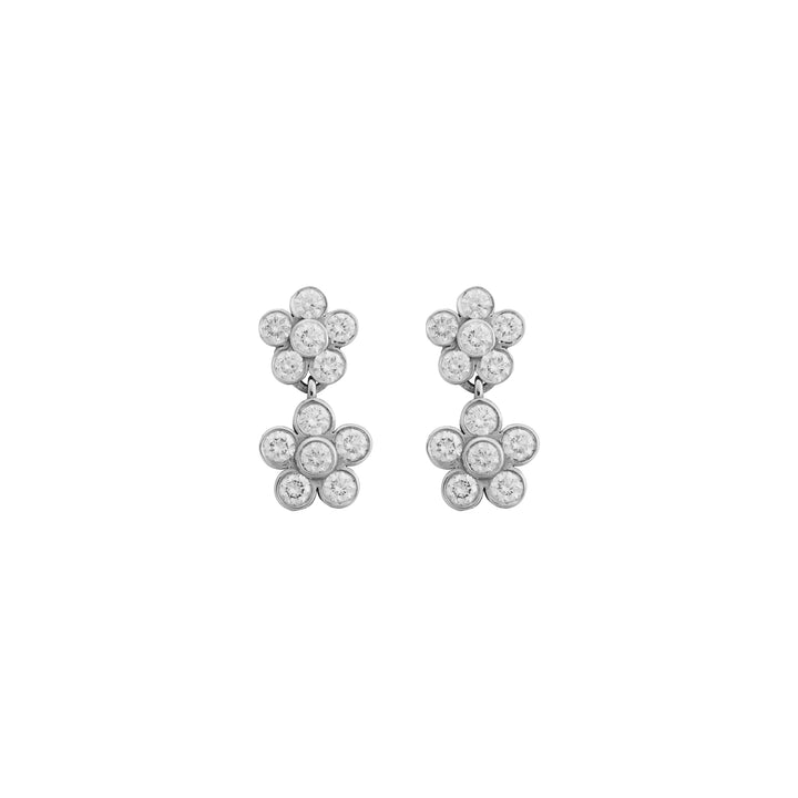 Daisy Duo Flower Earrings in White Gold